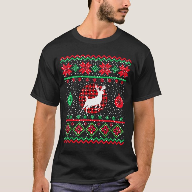 Ugly Christmas Sweater Design Plaid Reindeer  (Front)