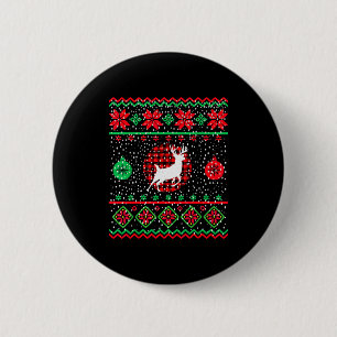 Ugly Christmas Sweater Design Plaid Reindeer 2 Inch Round Button