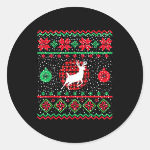 Ugly Christmas Sweater Design Plaid Reindeer  Classic Round Sticker