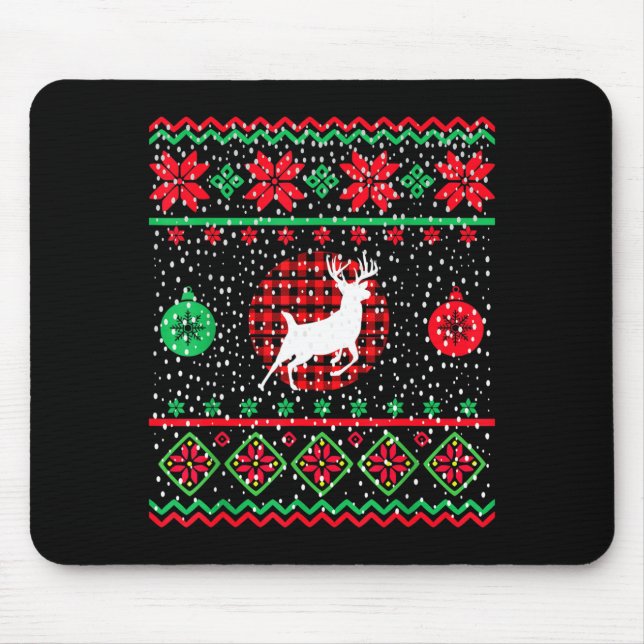 Ugly Christmas Sweater Design Plaid Reindeer  Mouse Pad (Front)