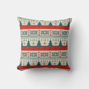 Ugly Christmas Sweater faux knitted pattern Throw Pillow