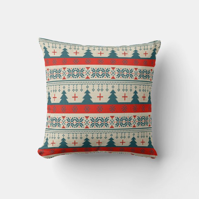 Ugly Christmas Sweater faux knitted pattern Throw Pillow (Front)