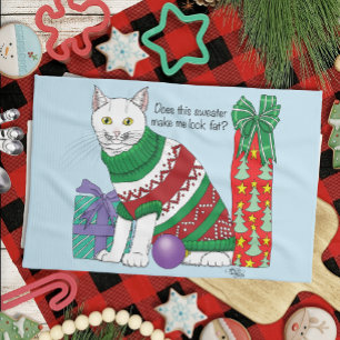 Ugly Christmas Sweater Funny Cat Kitchen Towel