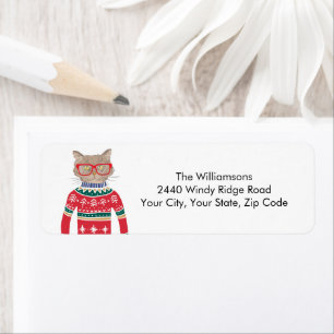 Ugly Christmas Sweater Funny Cat Return Address