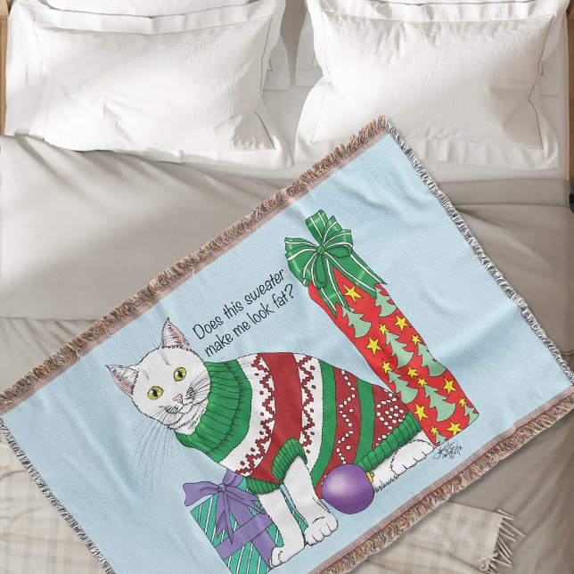 Ugly Christmas Sweater Funny Cat Throw Blanket (Creator Uploaded)