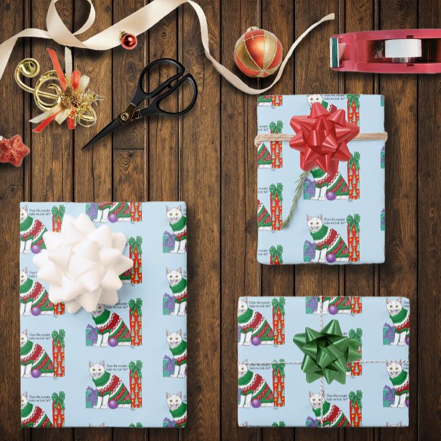 Ugly Christmas Sweater Funny Cat Wrapping Paper Sheet (Creator Uploaded)