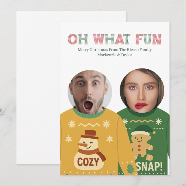 Ugly Christmas Sweater Funny Face Personalized Holiday Card (Front/Back)
