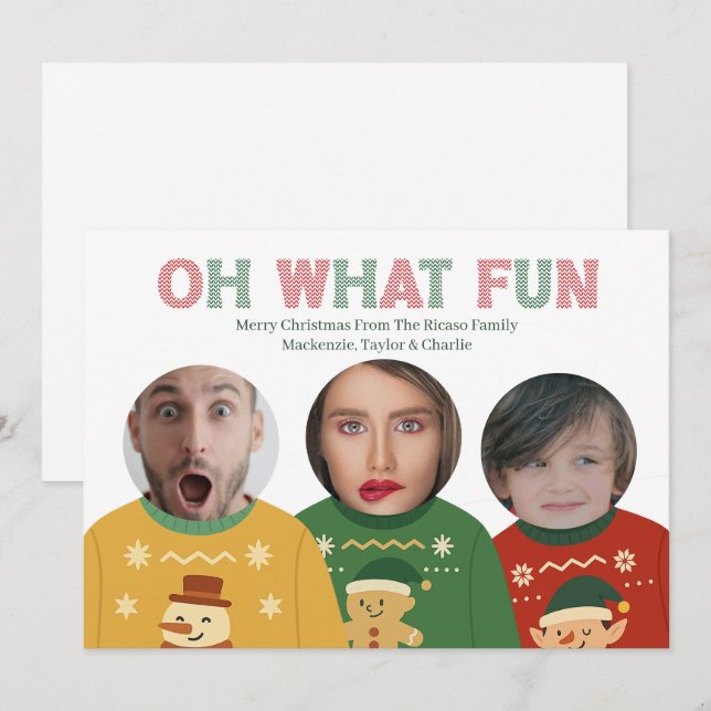 Ugly Christmas Sweater Funny Face Personalized Holiday Card (Front/Back)
