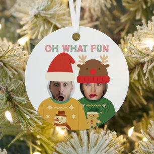Ugly Christmas Sweater Funny Face Personalized Metal Ornament