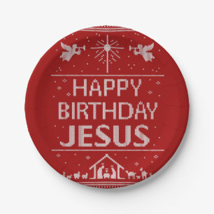 Ugly Christmas Sweater - Happy Birthday Jesus Paper Plate