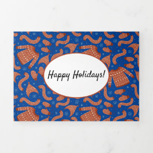 Ugly Christmas Sweater Hat Scarf Red White Tri-Fold Holiday Card