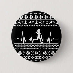 Ugly Christmas sweater heartbeat running run 2 Inch Round Button