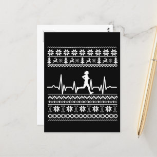 Ugly Christmas sweater heartbeat running run Postcard
