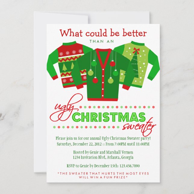 Ugly Christmas Sweater Holiday Party Invitation (Front)