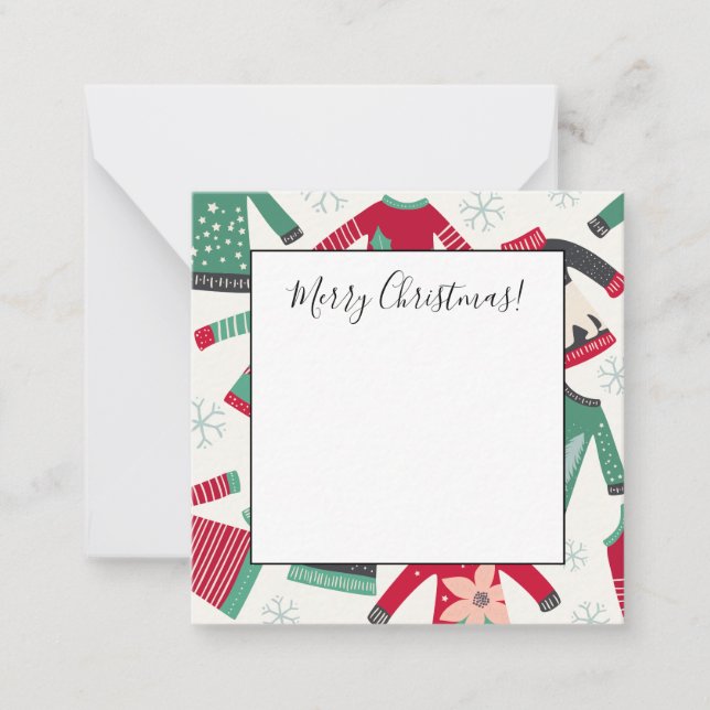 Ugly Christmas Sweater Holiday Pattern Green Red Card (Front)