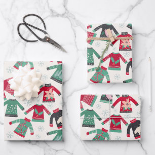 Ugly Christmas Sweater Holiday Pattern Green Red Wrapping Paper Sheet