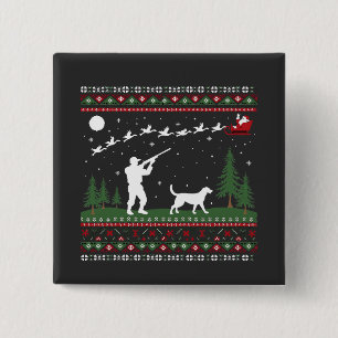Ugly Christmas Sweater Hunting Season Santa  2 Inch Square Button