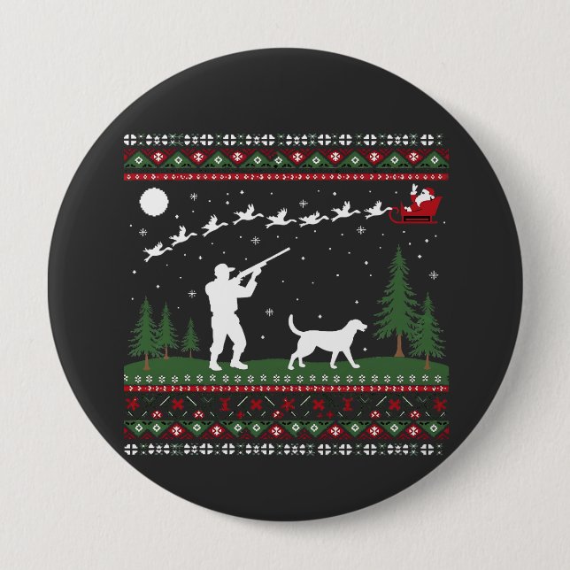 Ugly Christmas Sweater Hunting Season Santa  4 Inch Round Button (Front)