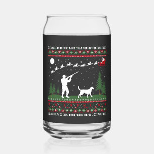Ugly Christmas Sweater Hunting Season Santa  Can Glass