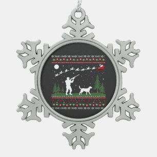Ugly Christmas Sweater Hunting Season Santa  Snowflake Pewter Christmas Ornament