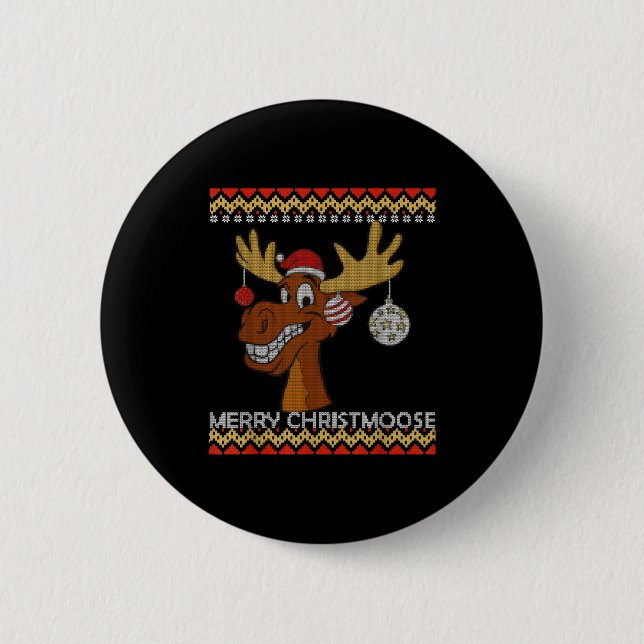 Ugly Christmas Sweater I Merry Christmoose Funny M 2 Inch Round Button (Front)