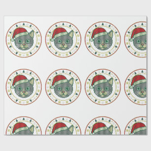Ugly Christmas Sweater Knit Cat Santa Hat Wrapping Paper