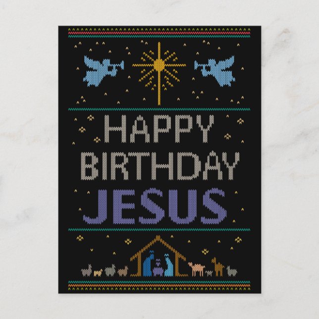 Ugly Christmas Sweater Knit Religious Christian Holiday Postcard (Front)