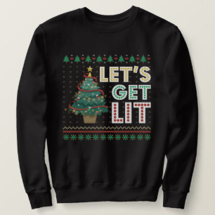 Ugly Christmas Sweater Lets Get Lit Funny Tree