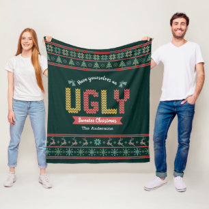 Ugly Christmas Sweater Nordic Hunter Green Knit  Fleece Blanket