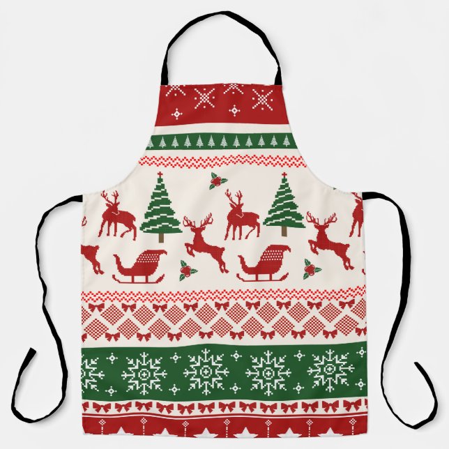 Ugly Christmas Sweater Nordic Reindeer Pattern Apron (Front)