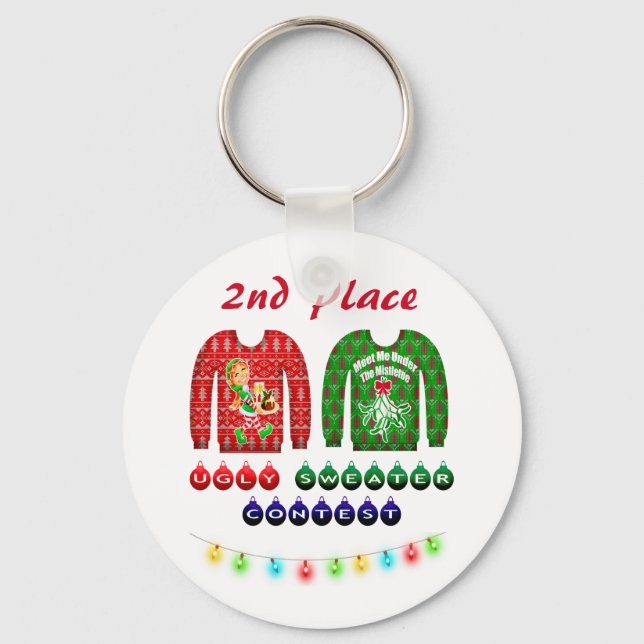 Ugly Christmas Sweater Party 2nd Place Winner Keychain (Front)