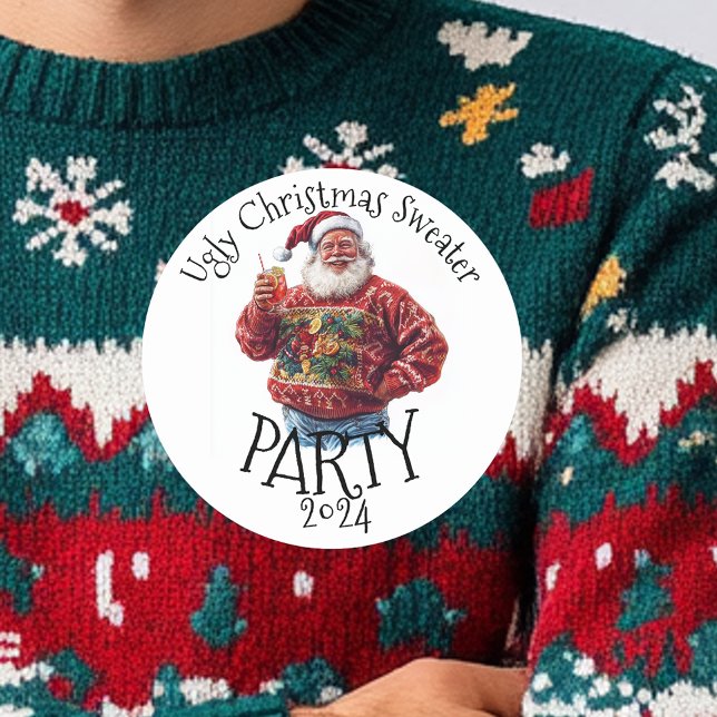 Ugly Christmas Sweater Party  Classic Round Sticker (Creator Uploaded)