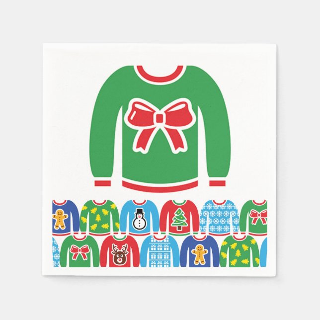Ugly Christmas Sweater Party Holiday Xmas Red Bow  Napkin (Front)
