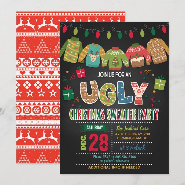 Ugly Christmas Sweater Party Invitation (Front/Back)