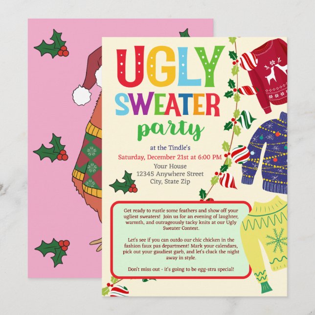 Ugly Christmas Sweater Party Invitation (Front/Back)