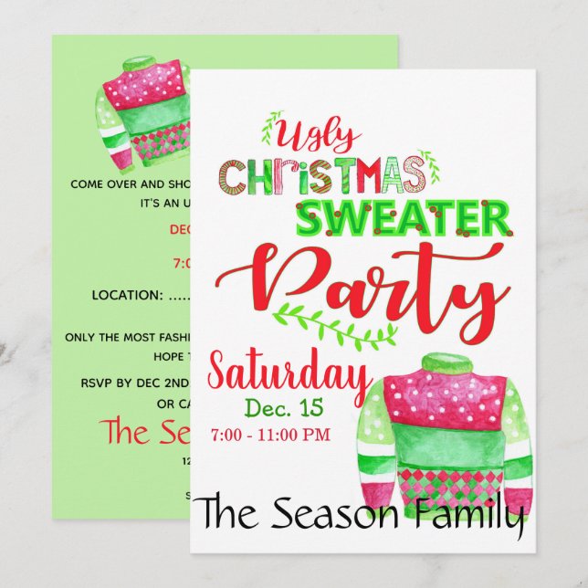 Ugly Christmas Sweater Party Invitation (Front/Back)