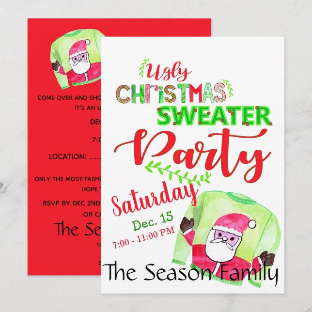 Ugly Christmas Sweater Party Invitation (Front/Back)