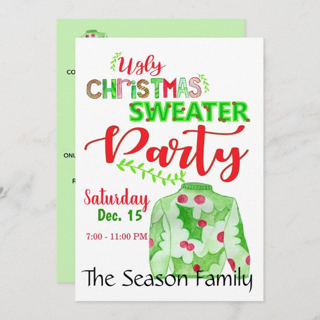 Ugly Christmas Sweater Party Invitation (Front/Back)