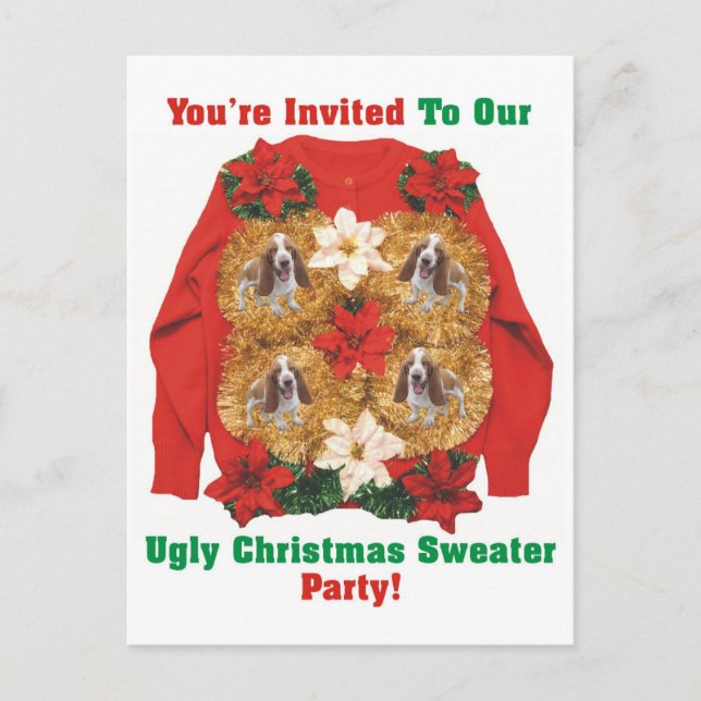 Ugly Christmas Sweater Party Invitation Postcard (Front)