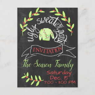 Ugly Christmas Sweater Party Invitation Postcard