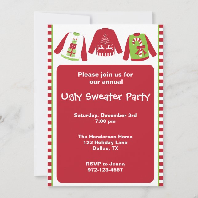Ugly Christmas Sweater Party Invitations (Front)