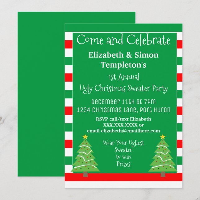 Ugly Christmas Sweater Party Invitations (Front/Back)
