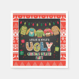 Ugly Christmas Sweater Party Napkin - Red Border