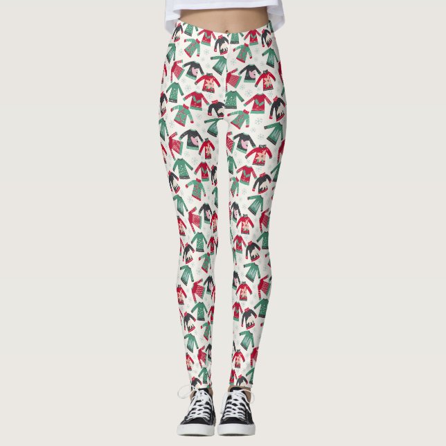 Ugly Christmas Sweater Party Supplies Green Red Leggings (Front)