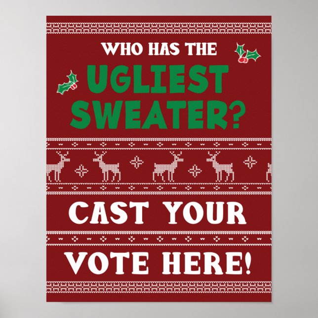 Ugly Christmas Sweater Party Vote Here Sign (Front)
