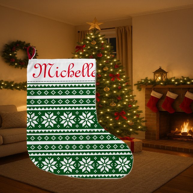 Ugly christmas sweater pattern Christmas stocking (Christmas stocking with snowflake pattern and custom name)