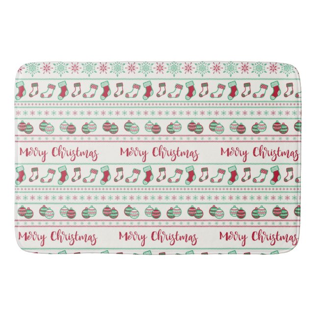 Ugly Christmas Sweater Pattern Holiday Bath Mat (Front)