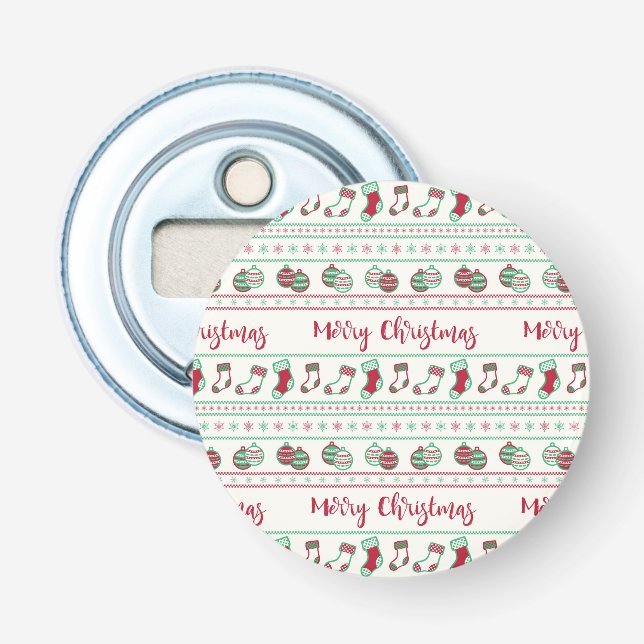 Ugly Christmas Sweater Pattern Holiday Bottle Opener (Front)