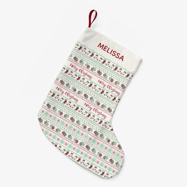 Ugly Christmas Sweater Pattern Holiday Small Christmas Stocking (Front (Hanging))