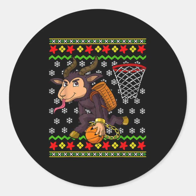 Ugly Christmas Sweater Pattern Kids Krampus Basket Classic Round Sticker (Front)